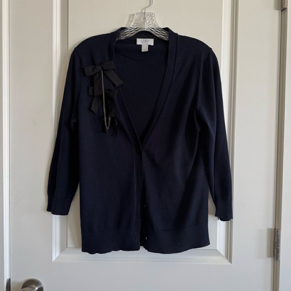 LOFT V-Neck Cardigan Sweater with bow detail